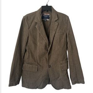 American Eagle Men's Sport Coat Jacket Brown Herringbone Cotton Emblem X-Small